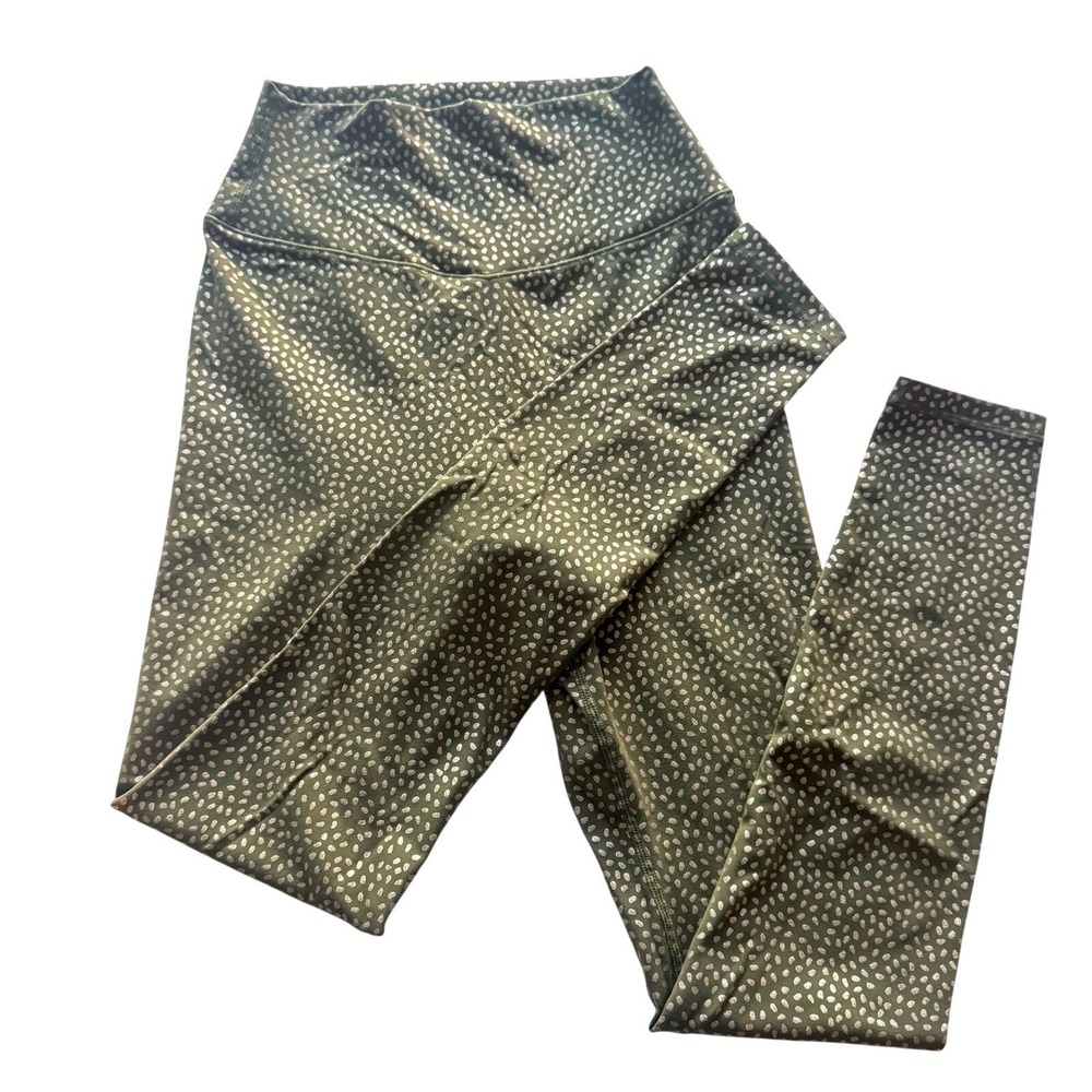 Buffbunny Collection Olive Green Rose Gold Foil Dot Leggings XS High Waist
